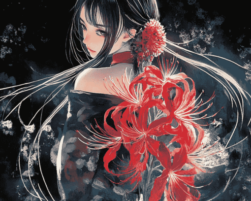 Anime Asian Girl with Spider Lilies Diamond Painting