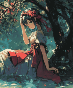 Anime Girl Under Tree Diamond Painting