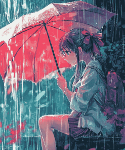 Anime Girl in Rain Diamond Painting