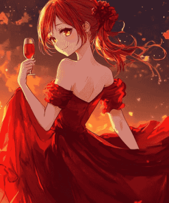 Anime Girls in Red Diamond Painting