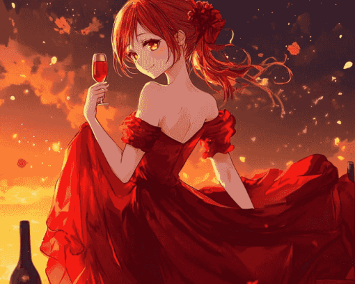 Anime Girls in Red Diamond Painting