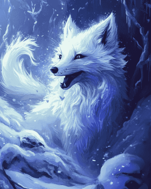 Arctic Fox Winter Scene Diamond Painting