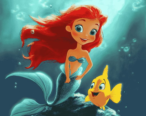 Ariel and Flounder Mermaid Diamond Painting