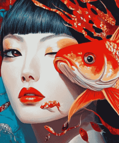 Asian Lady with Fish Diamond Painting