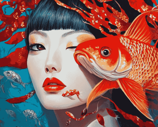 Asian Lady with Fish Diamond Painting