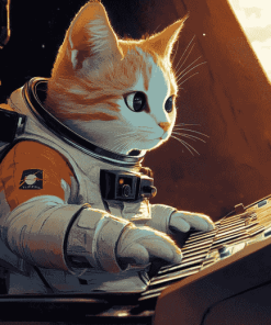 Astronaut Cats and Piano Diamond Painting