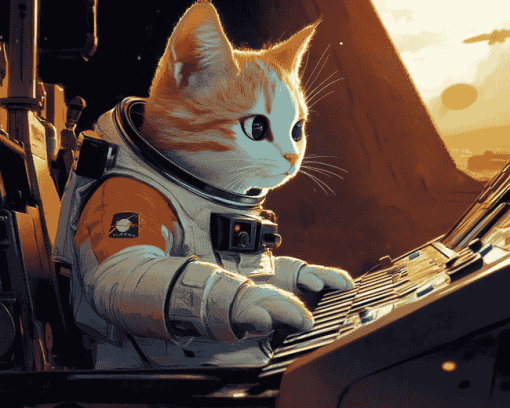 Astronaut Cats and Piano Diamond Painting