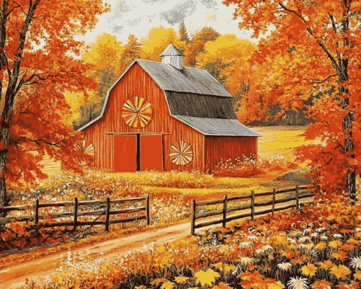 Autumn Barn Landscapes Diamond Painting