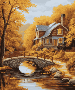 Autumn Bridge Valley Diamond Painting