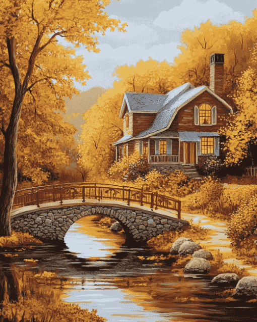 Autumn Bridge Valley Diamond Painting