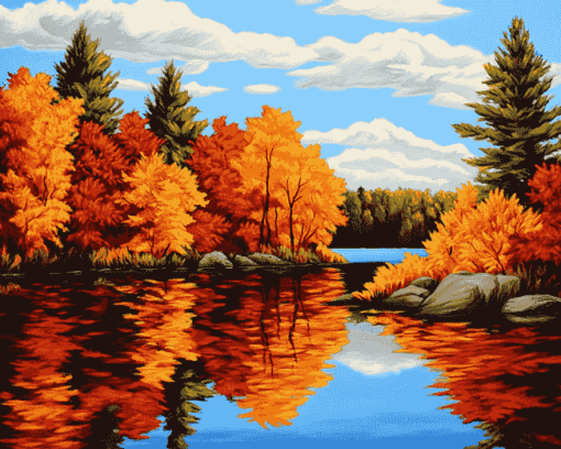 Autumn Lake Landscape Diamond Painting