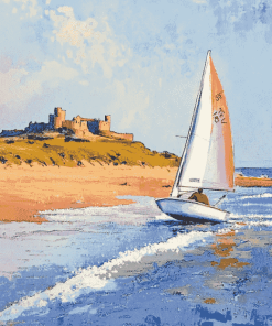 Bamburgh Beach Sailing by Bill Holkham Diamond Painting