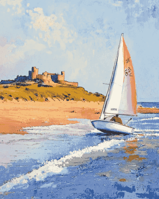 Bamburgh Beach Sailing by Bill Holkham Diamond Painting