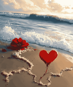 Beach Heart and Flower Seaside Diamond Painting