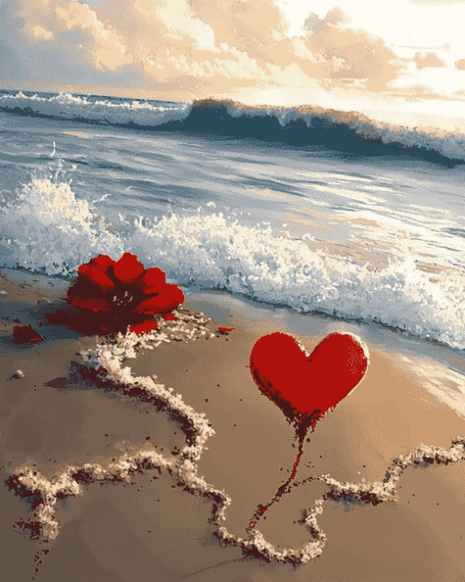 Beach Heart and Flower Seaside Diamond Painting