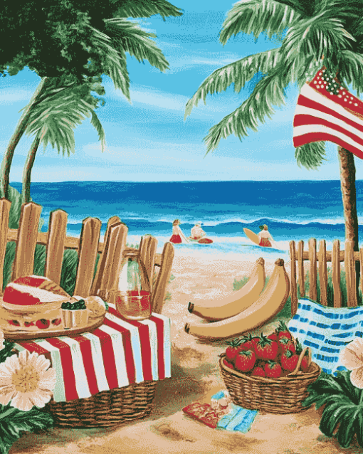 Beach Picnic Illustration Diamond Painting