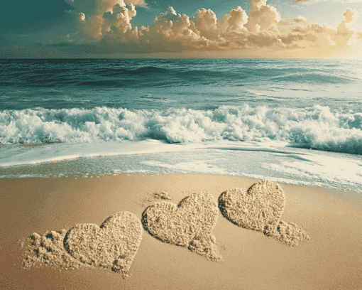 Beach Romance Hearts Diamond Painting