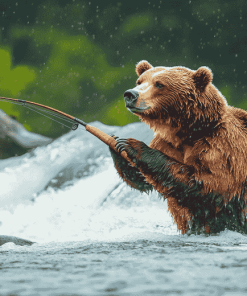 Bear Wildlife Fishing Diamond Painting