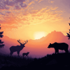 Bear and Elk Sunset Silhouette Diamond Painting