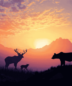 Bear and Elk Sunset Silhouette Diamond Painting