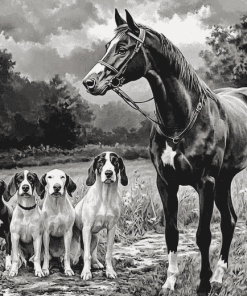 Black And White Horse And Hound Diamond Painting