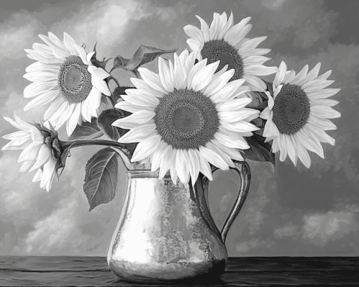 Black And White Sunflower Blossoms Diamond Painting