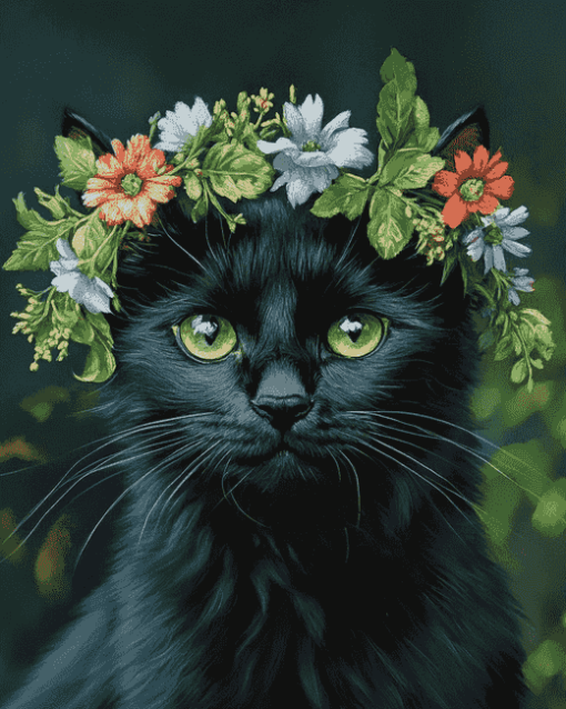 Black Cat Crowned Beauty Diamond Painting