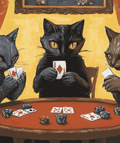 Black Cats Poker Fun Diamond Painting