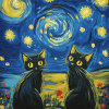 Black Cats Under Starry Nights Diamond Painting