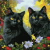 Black Cats in the Garden Diamond Painting