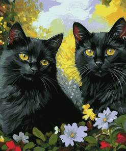 Black Cats in the Garden Diamond Painting