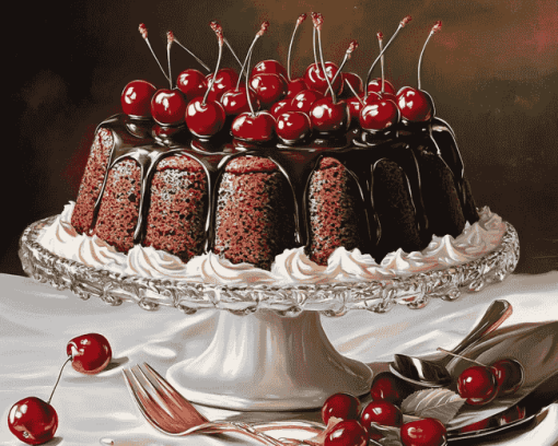 Black Cherry Dessert Diamond Painting