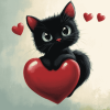 Black Kitty Heart Diamond Painting