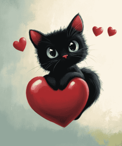 Black Kitty Heart Diamond Painting