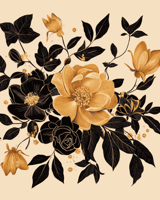 Black and Gold Floral Diamond Painting