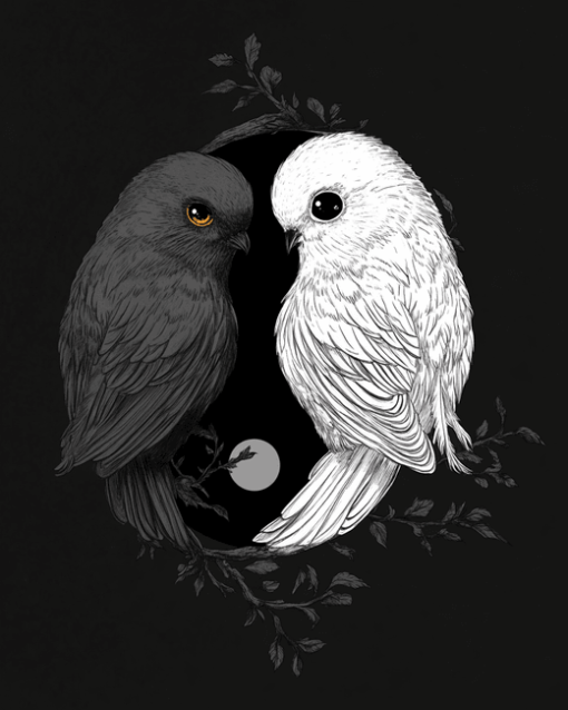 Black and White Birds Yin Yang Diamond Painting