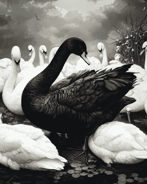 Black and White Swans Diamond Painting