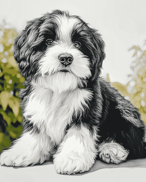 Black and White Tibetan Terrier Diamond Painting