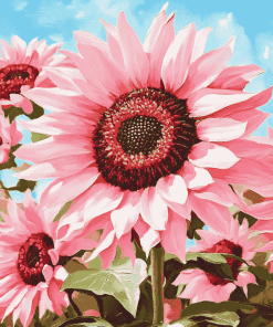 Blooming Pink Sunflowers Masterpiece Diamond Painting