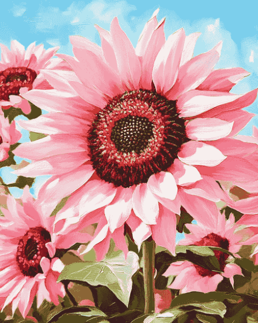 Blooming Pink Sunflowers Masterpiece Diamond Painting