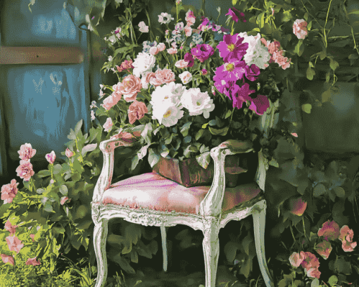 Blossoming Roses Chair Diamond Painting