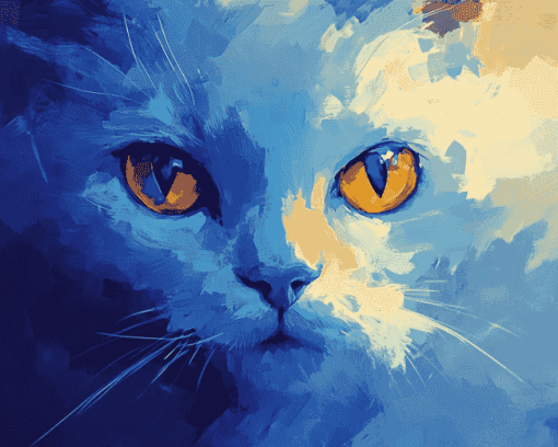 Blue Cat Abstract Diamond Painting