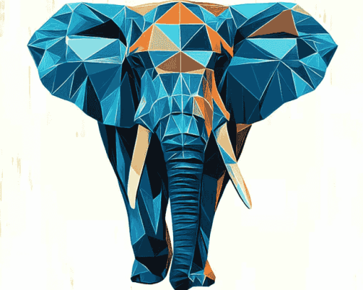 Blue Geometric Elephant Diamond Painting