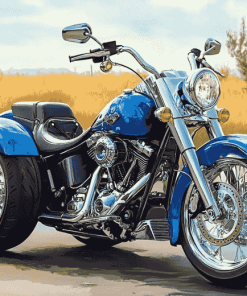 Blue Harley Davidson Three Wheeler Diamond Painting