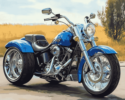 Blue Harley Davidson Three Wheeler Diamond Painting