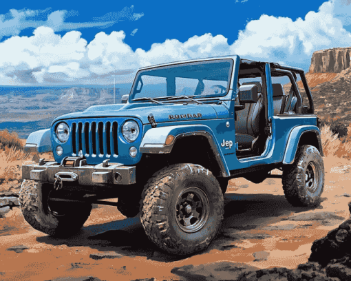 Blue Jeep Adventure Diamond Painting