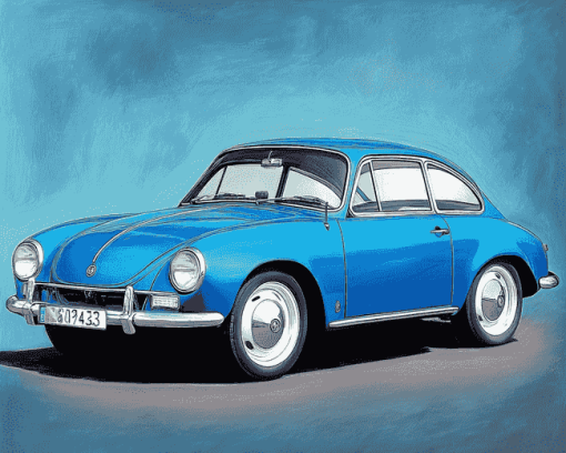 Blue Karmann Ghia Car Diamond Painting