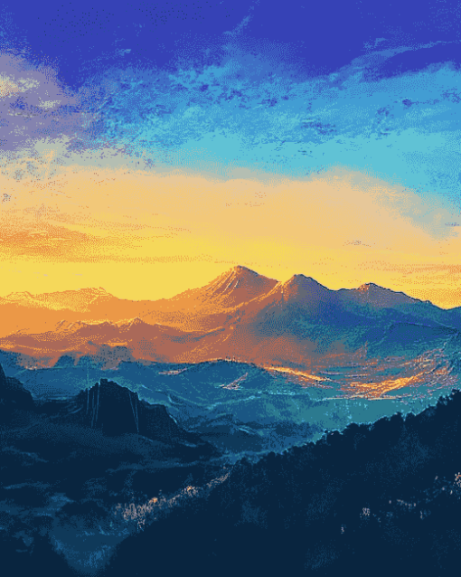 Blue Mountain Sunset Diamond Painting