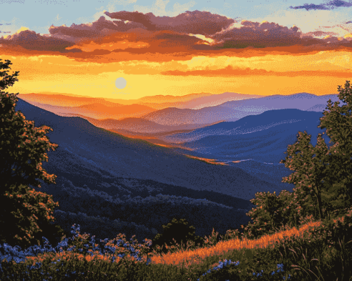 Blue Ridge Mountains Sunset Diamond Painting