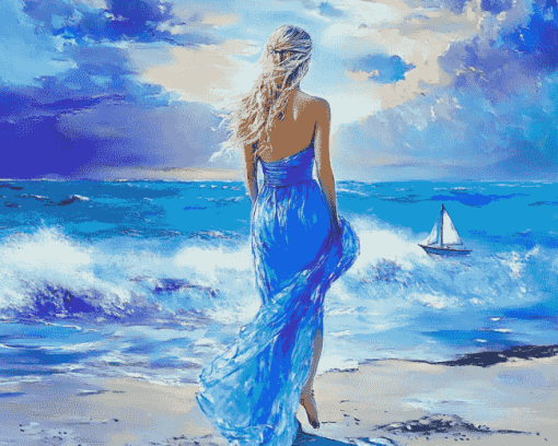 Blue Seaside Woman Diamond Painting